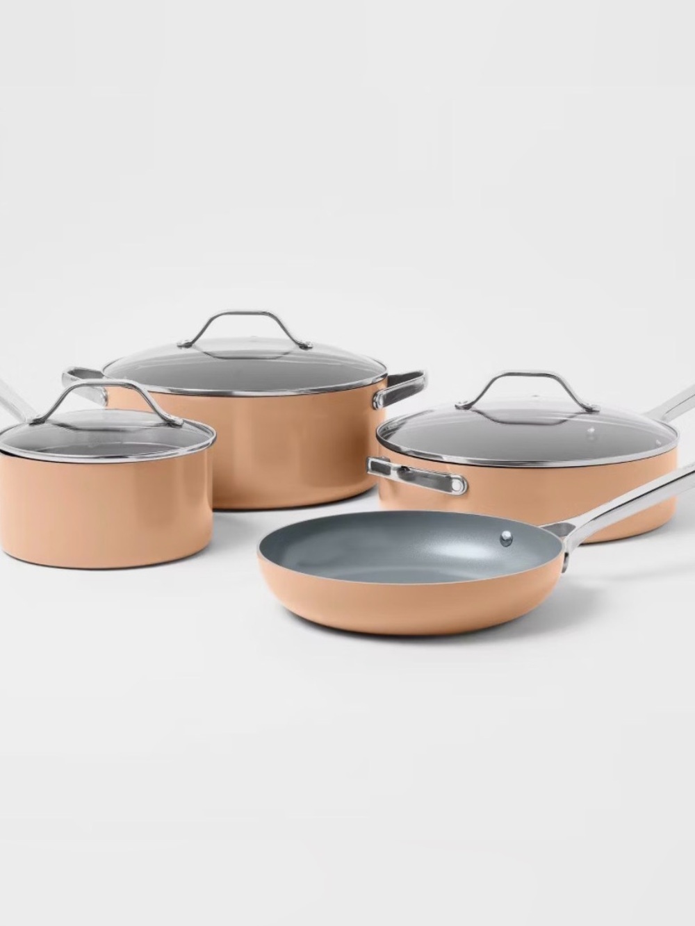 7pc Nonstick Ceramic Coated Aluminum Cookware Set Terracotta Orange -